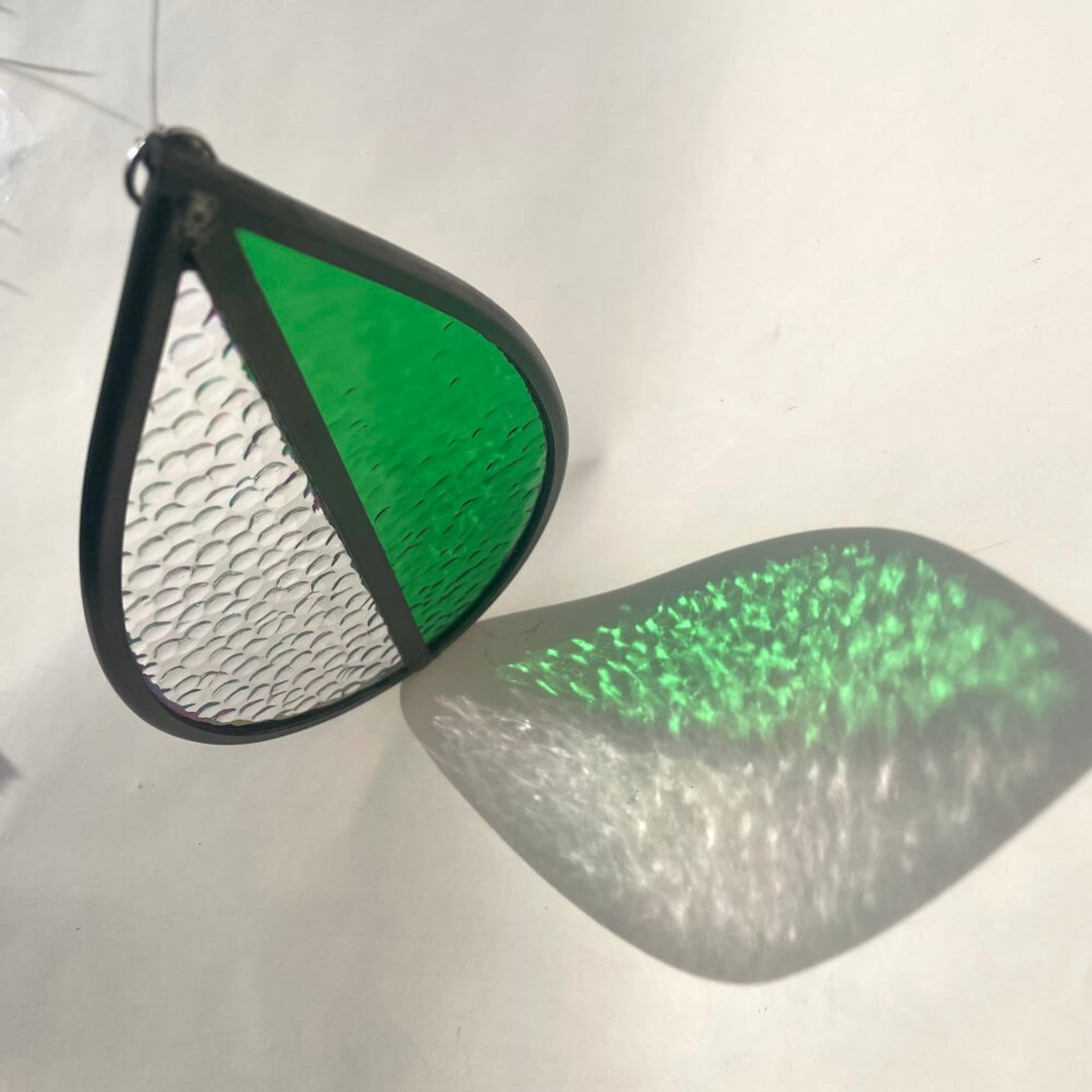 green stained glass garden tree spinner or window suncatcher.