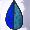 painted stained glass blue tree spinner, sun catcher, with stars painted on it, and hand drawn rocket with moon, reach for the stars gift,